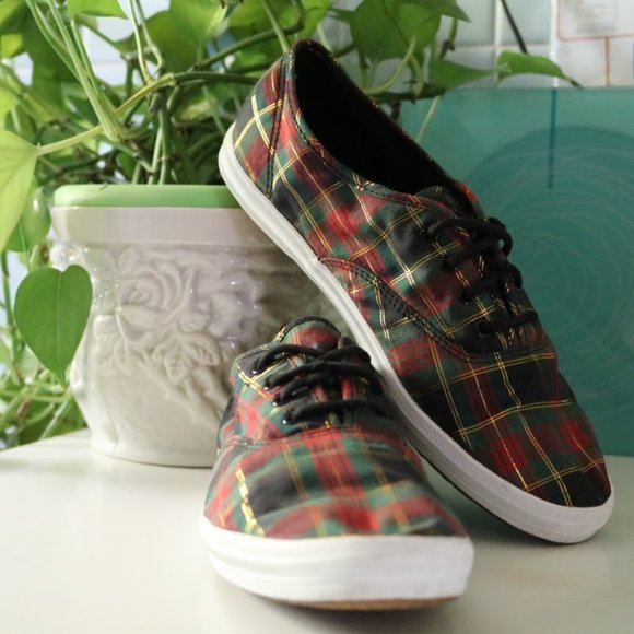 KEDS Vintage Christmas Plaid Sneakers Retro 90s Holiday - Size 8 - Picture 3 of 16